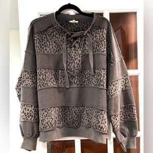 Easel Brand Animal Print Lace Up Sweatshirt